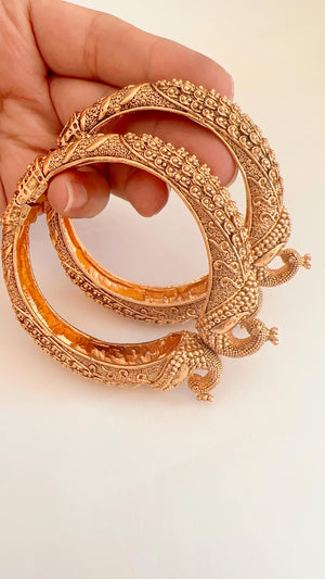 Peacock Openable Gold kada /Antique gold Kada/Kundan bridal bangles set/Gold Kada/Indian bangles Bracelets