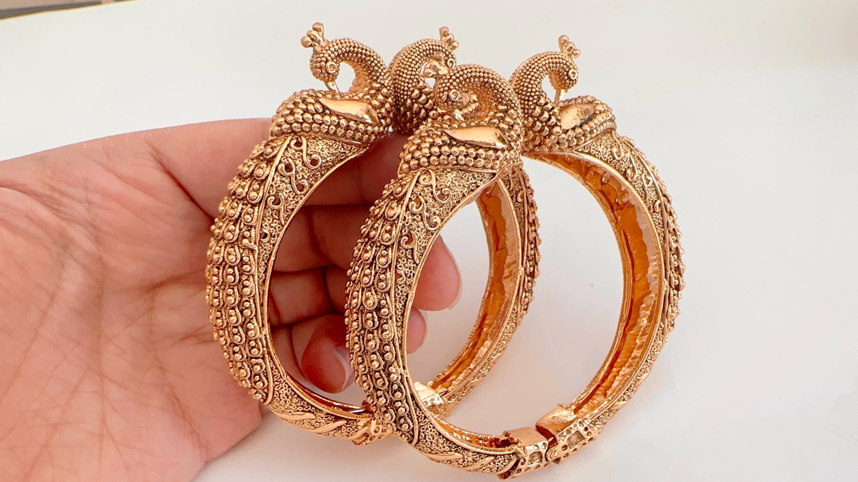 Peacock Openable Gold kada /Antique gold Kada/Kundan bridal bangles set/Gold Kada/Indian bangles Bracelets
