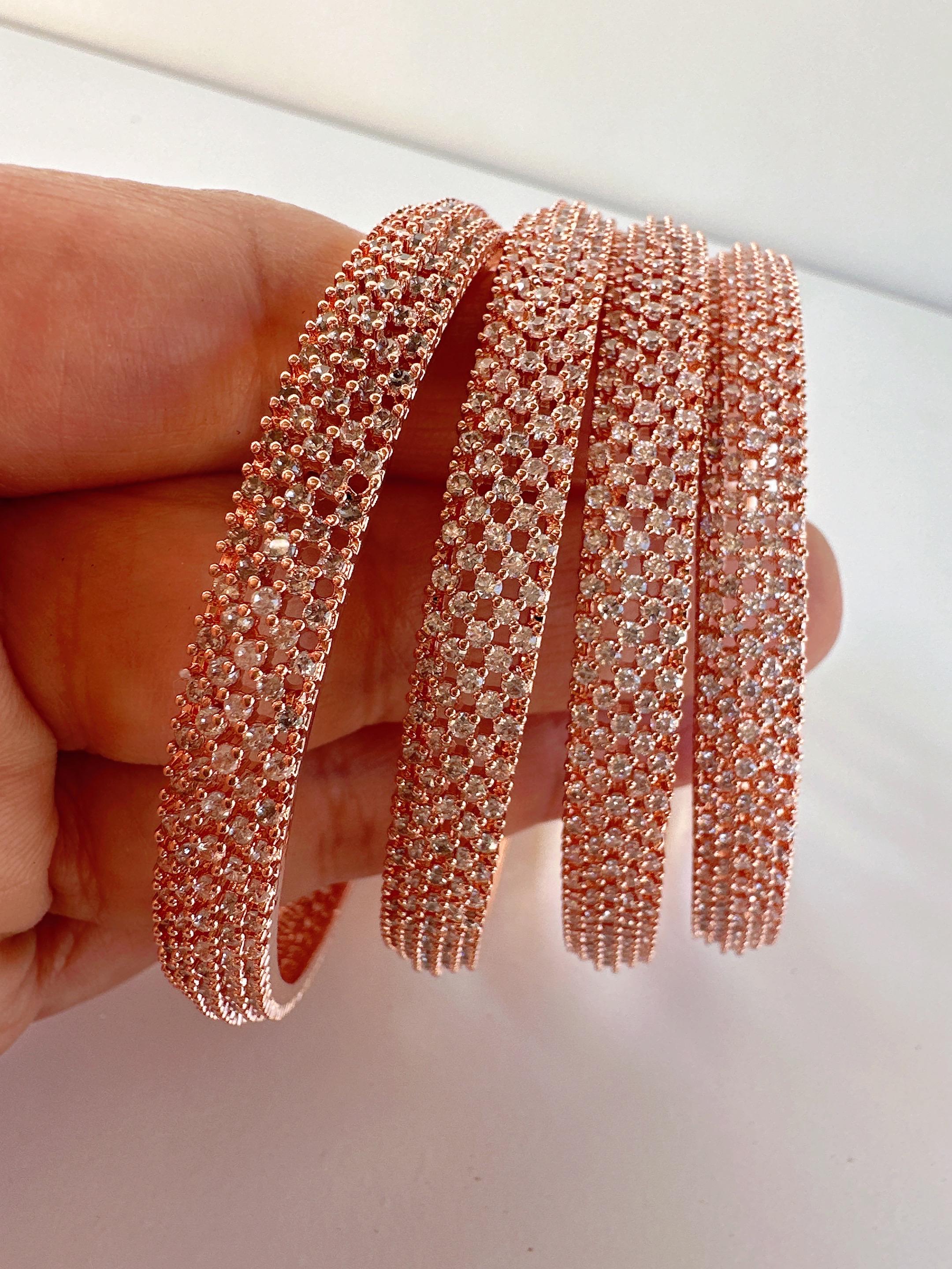 Rose gold Diamond Bangle 4 PC Set /Rose Gold Cubic Zirconia Designer Bangles /Indian Jewelry / Indian Bangle/Rose gold Bracelets