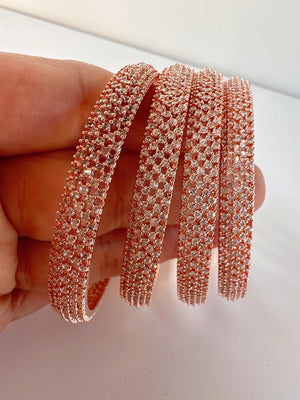 Rose gold Diamond Bangle 4 PC Set /Rose Gold Cubic Zirconia Designer Bangles /Indian Jewelry / Indian Bangle/Rose gold Bracelets