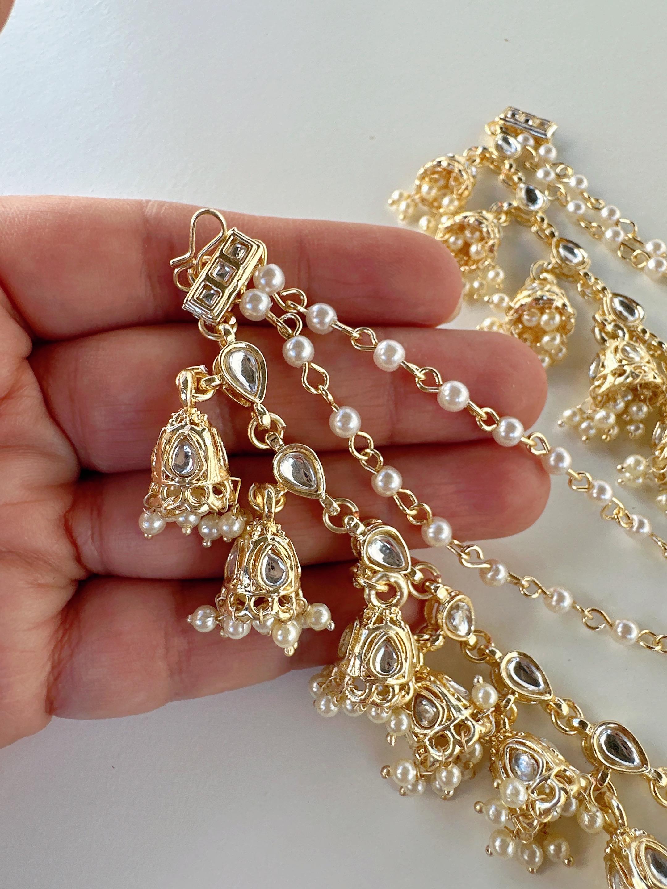Gold kundan pearl jhumki Ear Chain/Sahare/Earring support chain/Kaan sahara//Pakistani Jewelry/Bahubali Earrings/Indian Jewelry