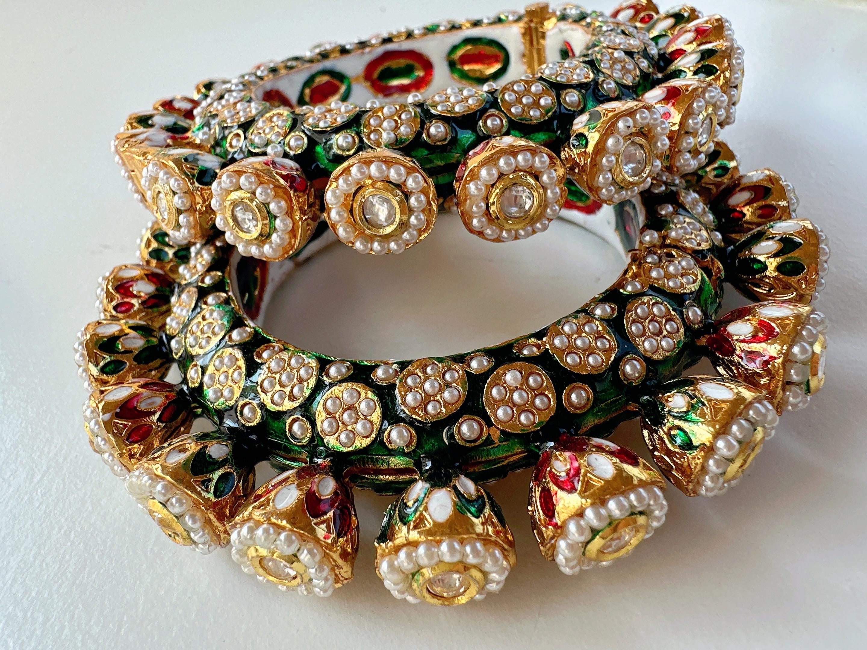 Rajwadi Kada/ Gold Ruby Green Bangles bangle /Antique gold Kada/Kundan bridal bangles set/Gold Kada/Indian bangles /Indian Wedding jewelry