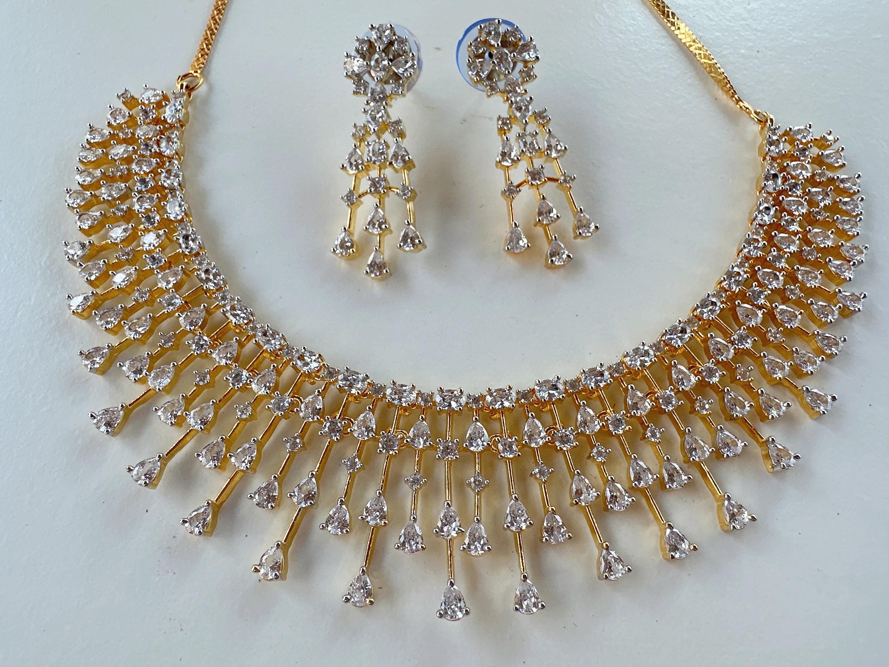 Rain Diamond Necklace gold /Indian jewelry/ CZ Choker/Bridal choker/Diamond choker/ Indian Necklace/2 tone diamond choker
