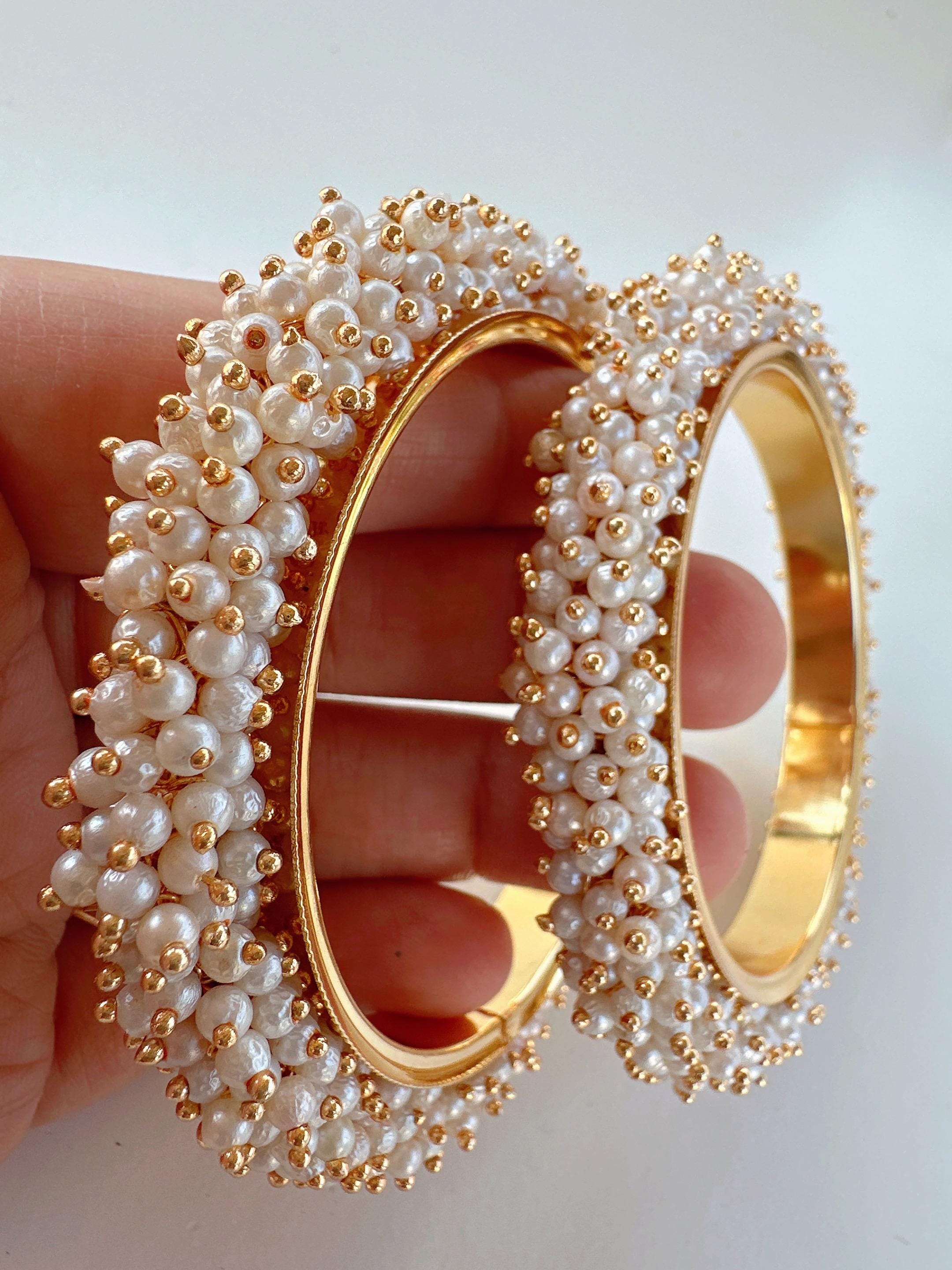 Mix Match Pearls bangles pair/Gold Plating Gold Pearl Bangle Set/ Indian Bangles/ Pakistani jewelry/ Indian jewelry/ Pearl Kada