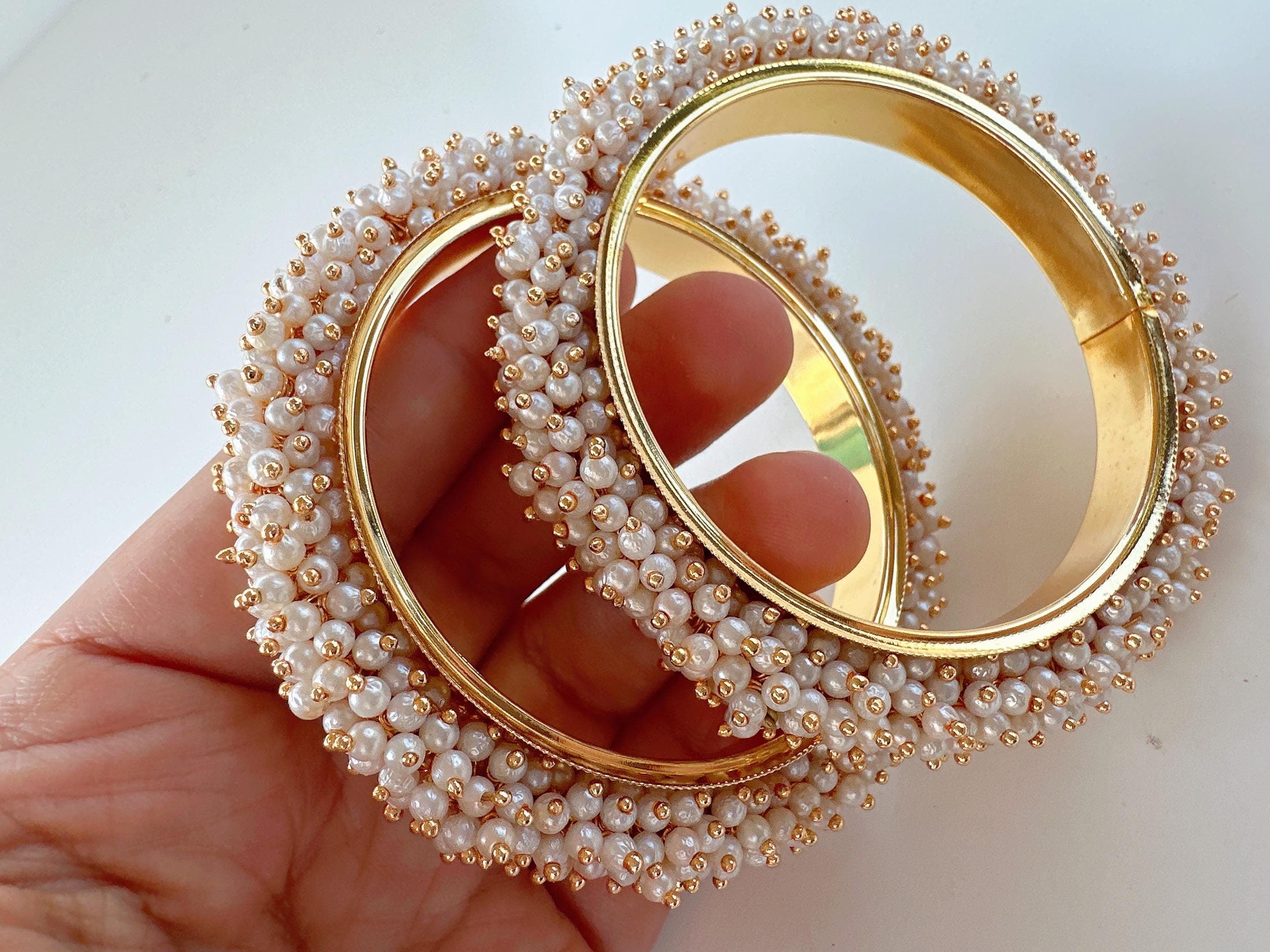 Mix Match Pearls bangles pair/Gold Plating Gold Pearl Bangle Set/ Indian Bangles/ Pakistani jewelry/ Indian jewelry/ Pearl Kada