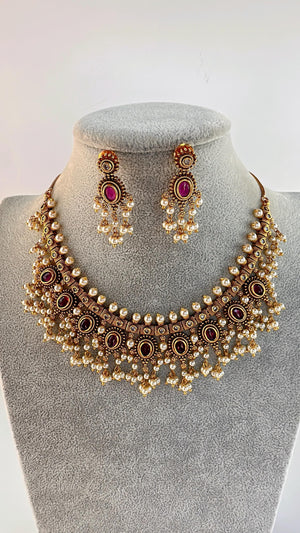 Ruby Choker Necklace /Indian Choker /Guttapusalu necklace /Temple jewelry/South Indian jewelry/Indian Wedding jewelry