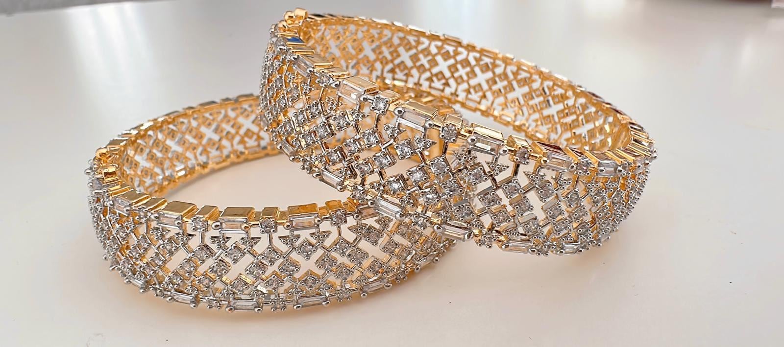 2 Tone gold American diamond bangle/ Cz stone 2 tone gold kada / Indian bangles/Indian Jewelry /bridal jewelry/Diamond bracelet