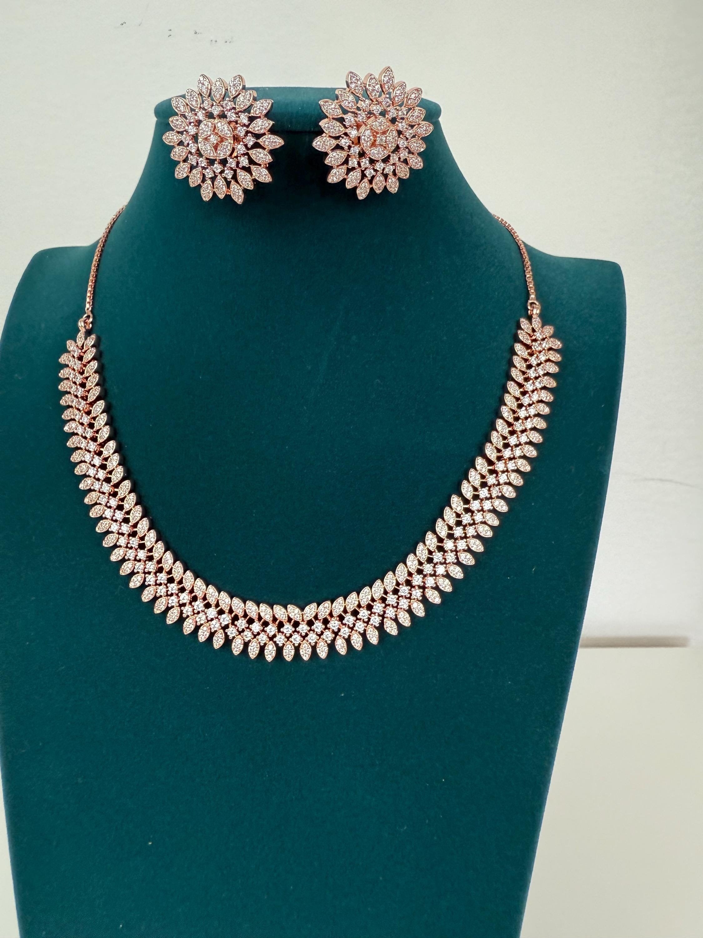 Rose gold Necklace diamond choker /Indian jewelry/ CZ Choker/Bridal choker/ Indian Necklace/2 Tone diamond choker/Gifts for Her