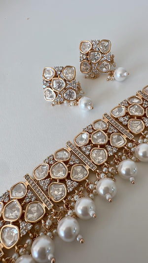 Bridal Kundan Jewelry Moissanite choker necklace stud set/Polki Kundan Stone Necklace / Indian Bridal Jewelry/Indian Wedding jewelry