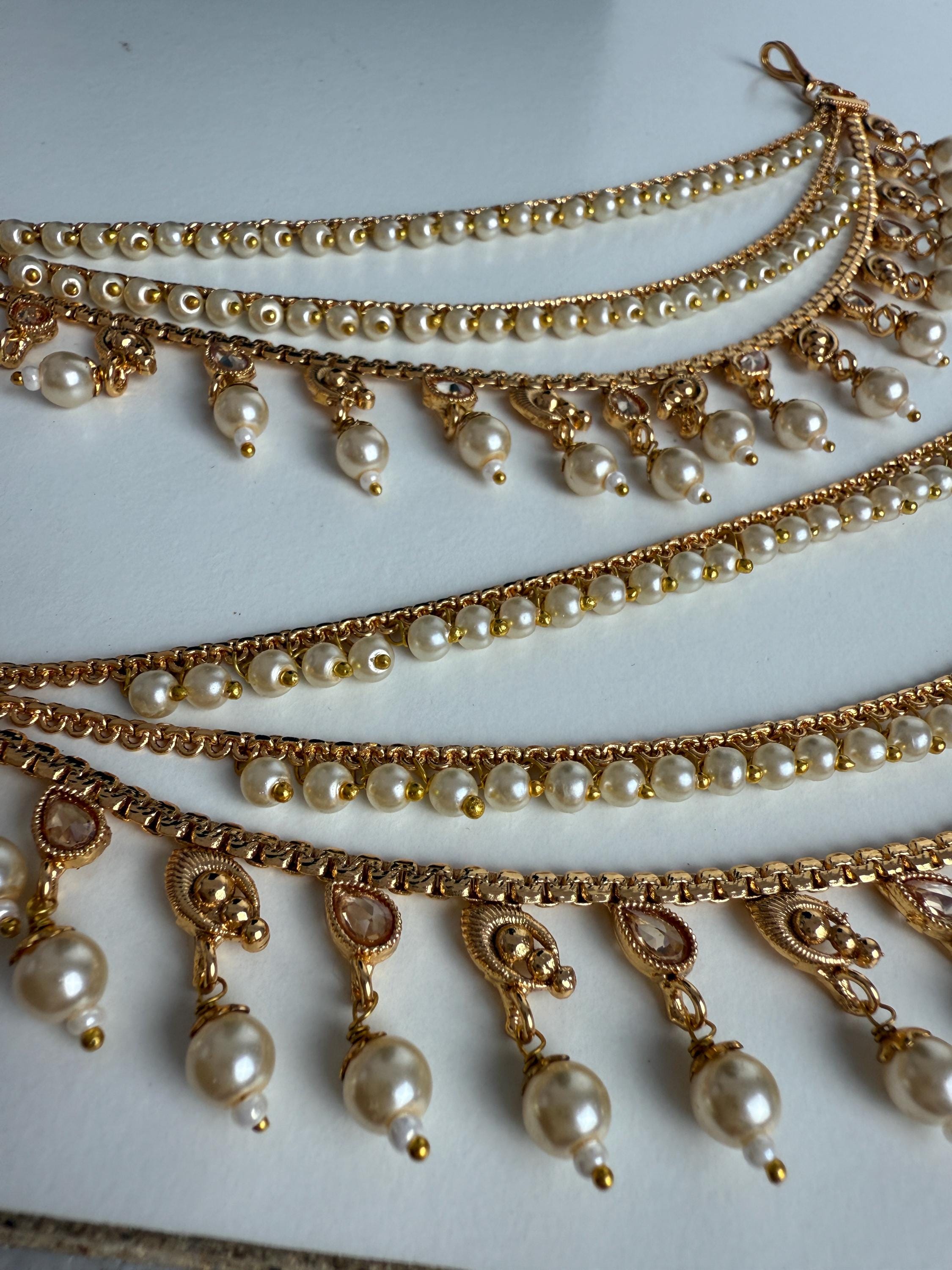 Gold plated pearl Ear Chain/Sahare/Earring support chain/Kaan sahara//Pakistani Jewelry/Bahubali Earrings/Indian Jewelry