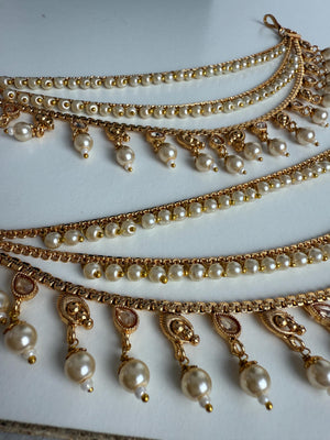 Gold plated pearl Ear Chain/Sahare/Earring support chain/Kaan sahara//Pakistani Jewelry/Bahubali Earrings/Indian Jewelry