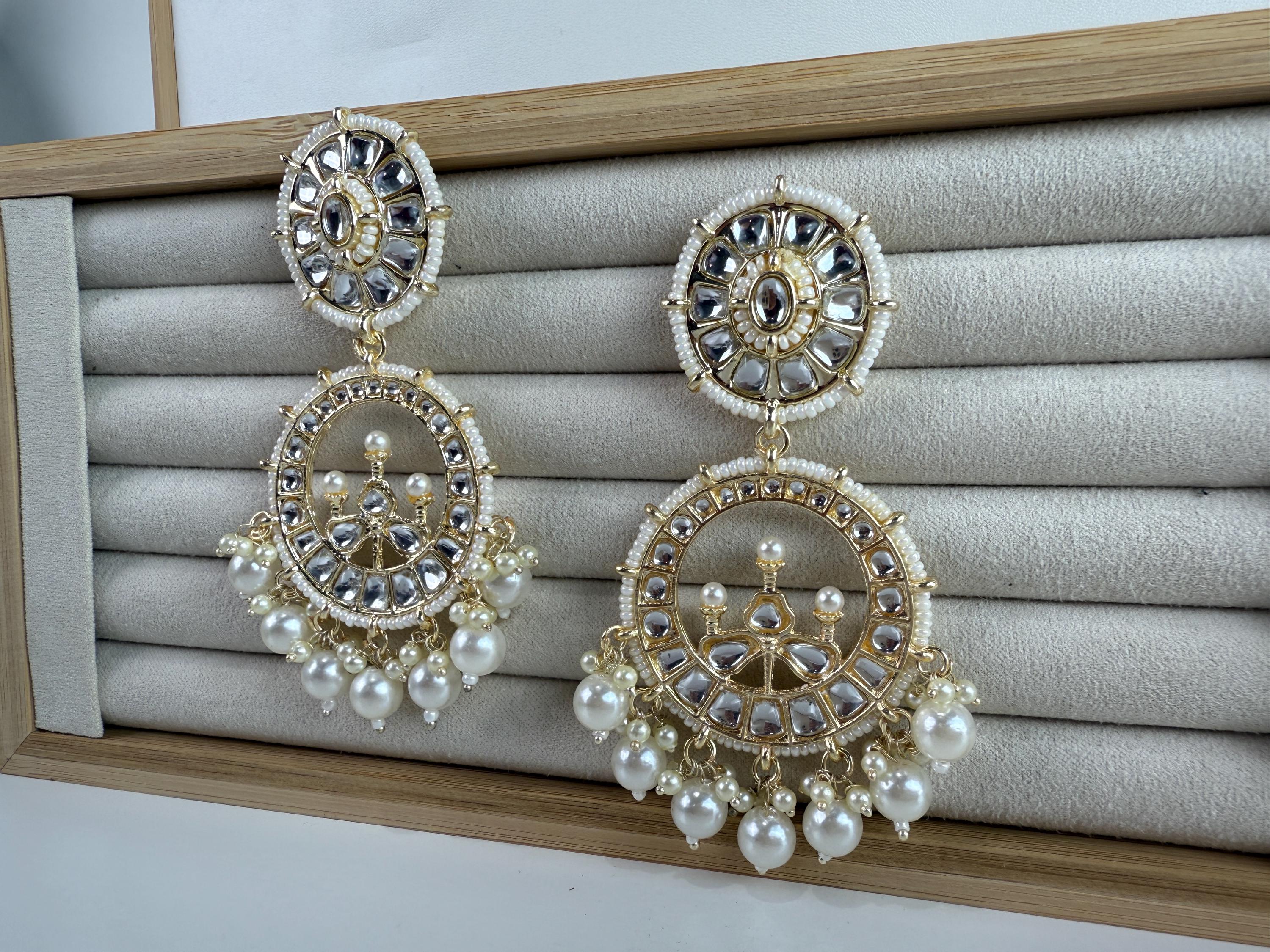 Gold Pearl Kundan chandbali Earrings/Kundan Earrings /Statement earrings /Bridal earrings/Pearl drop earrings /Bridesmaid Earrings