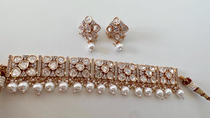 Bridal Kundan Jewelry Moissanite choker necklace stud set/Polki Kundan Stone Necklace / Indian Bridal Jewelry/Indian Wedding jewelry