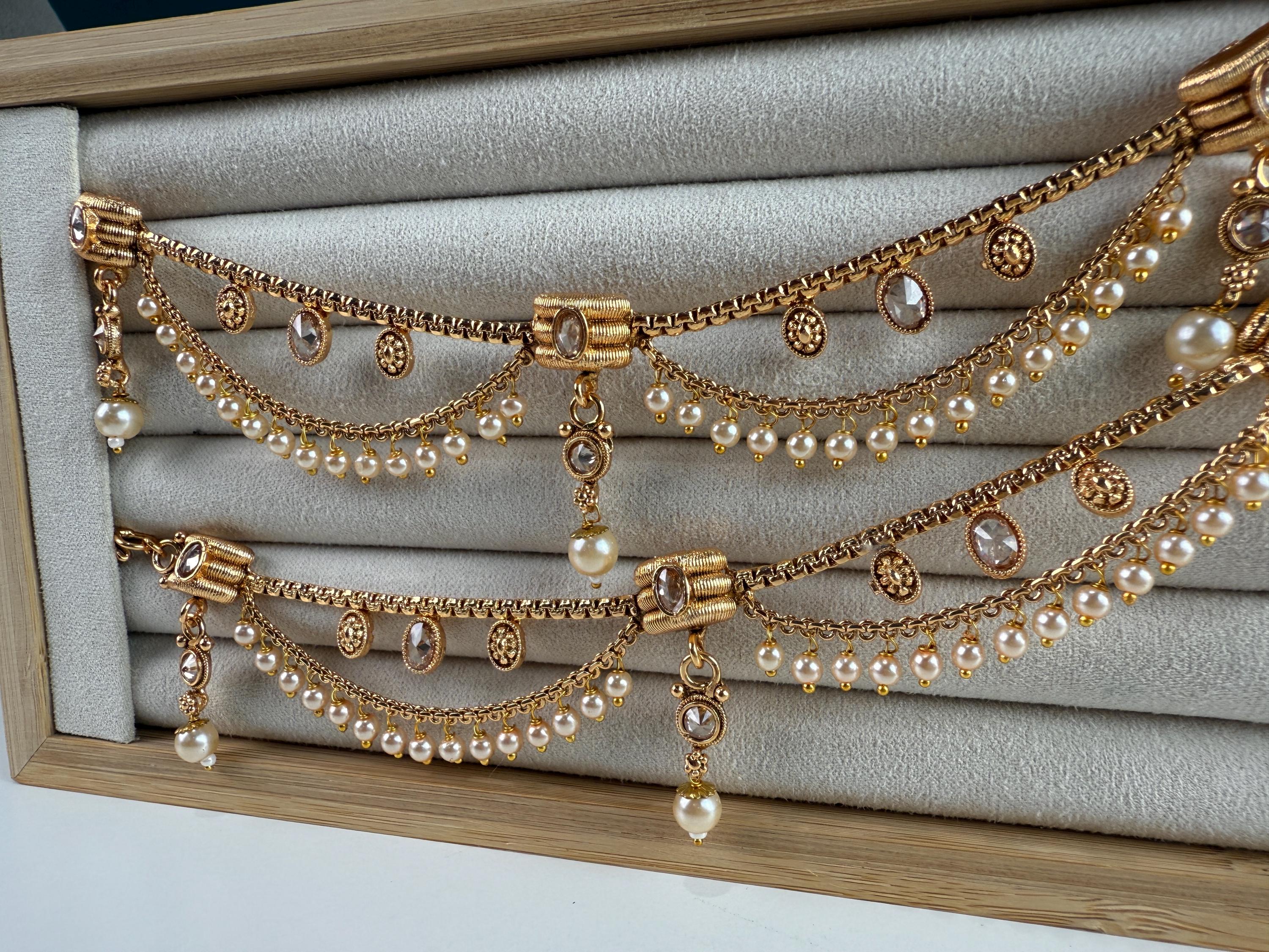 Gold plated pearl Ear Chain/Sahare/Earring support chain/Kaan sahara//Pakistani Jewelry/Bahubali Earrings/Indian Jewelry