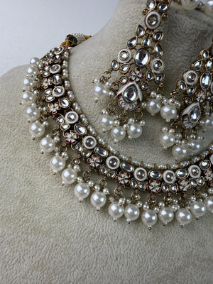 White Pearl Meenakari Kundan Necklace Set with long jhumka and Tikka /Kundan Choker/bridal necklace/Indian wedding jewelry/