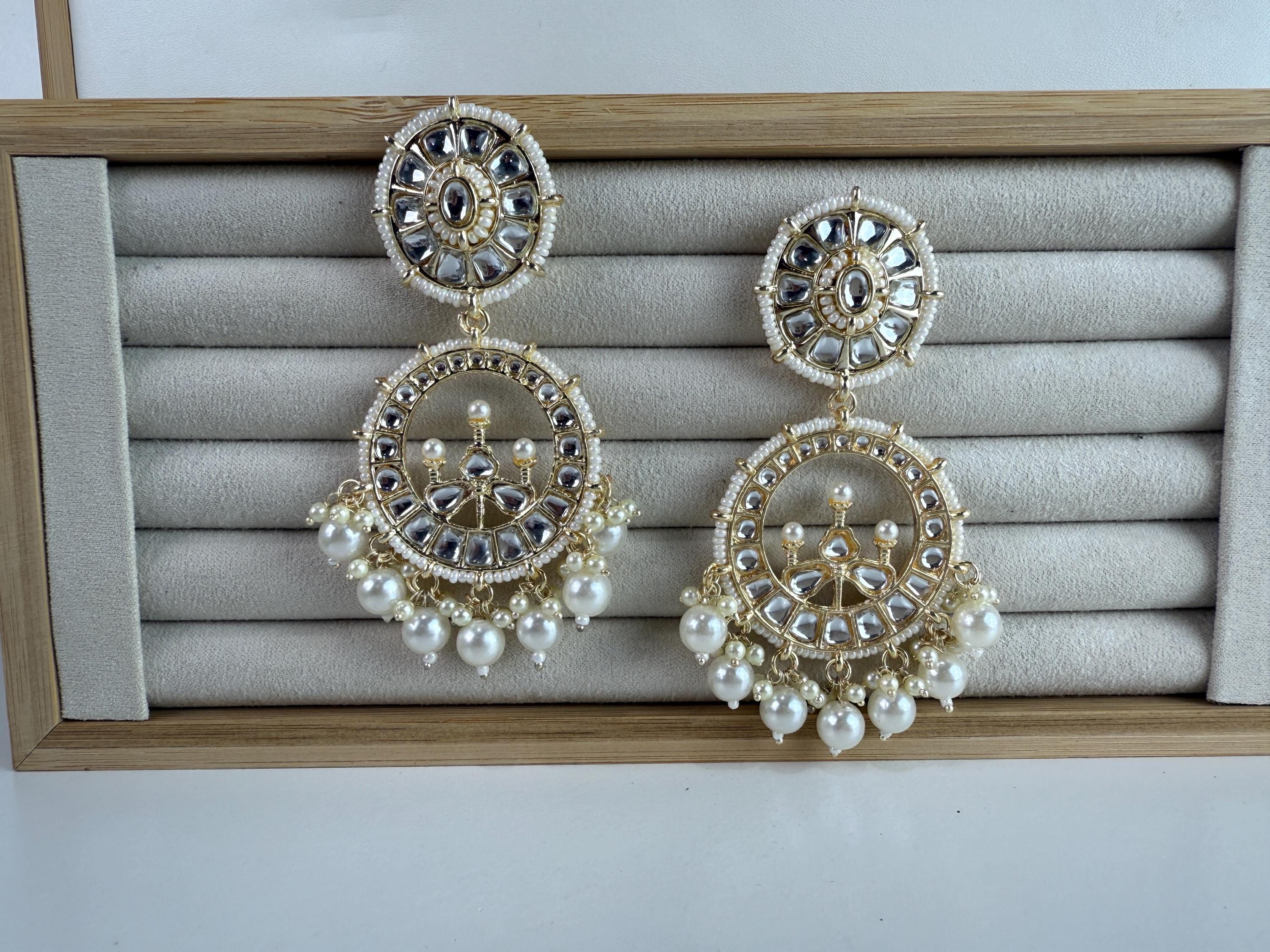Gold Pearl Kundan chandbali Earrings/Kundan Earrings /Statement earrings /Bridal earrings/Pearl drop earrings /Bridesmaid Earrings