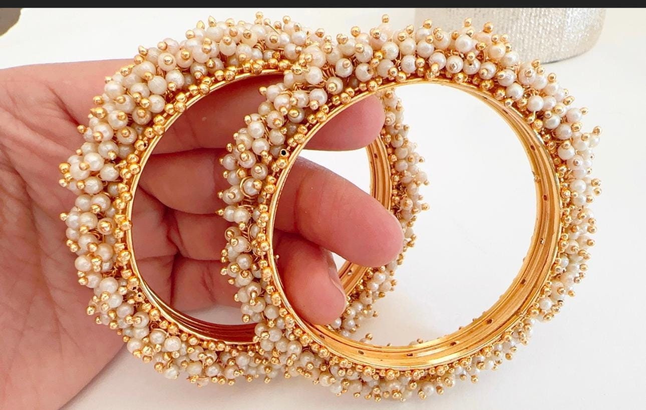 Mix Match Pearls bangles pair/Gold Plating Gold Pearl Bangle Set/ Indian Bangles/ Pakistani jewelry/ Indian jewelry/ Pearl Kada