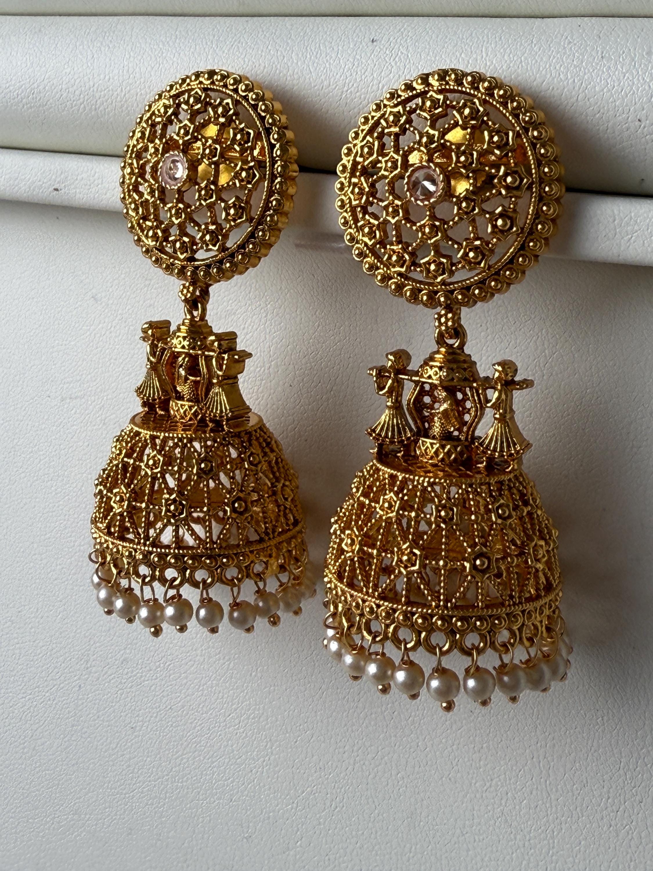 Gold plate doli Baraat gold Jhumka /Earrings Temple Jewelry /Wedding special Gold Jhumkas /Indian wedding/Kundan Jhumka