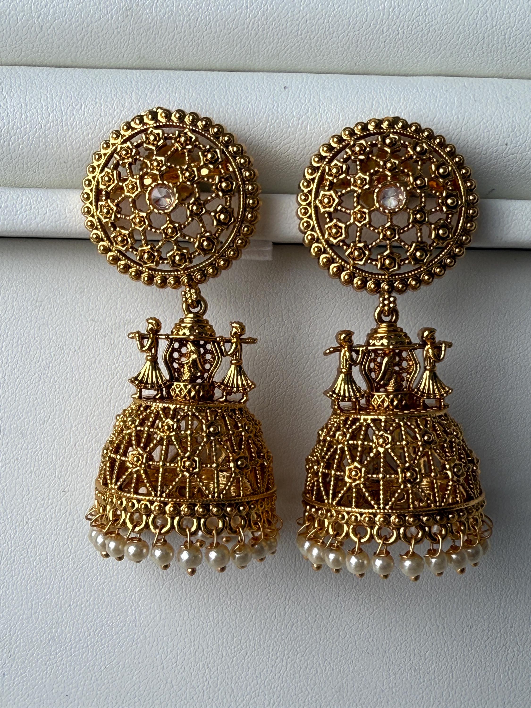 Gold plate doli Baraat gold Jhumka /Earrings Temple Jewelry /Wedding special Gold Jhumkas /Indian wedding/Kundan Jhumka