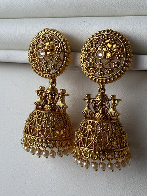 Gold plate doli Baraat gold Jhumka /Earrings Temple Jewelry /Wedding special Gold Jhumkas /Indian wedding/Kundan Jhumka