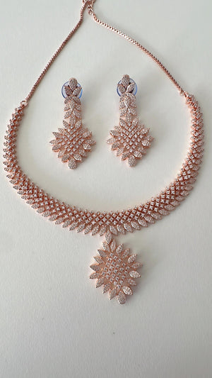 Rose gold Necklace diamond choker /Indian jewelry/ CZ Choker/Bridal choker/Bridesmaid Jewelry Sets/ Indian Necklace/Rose gold diamond choker