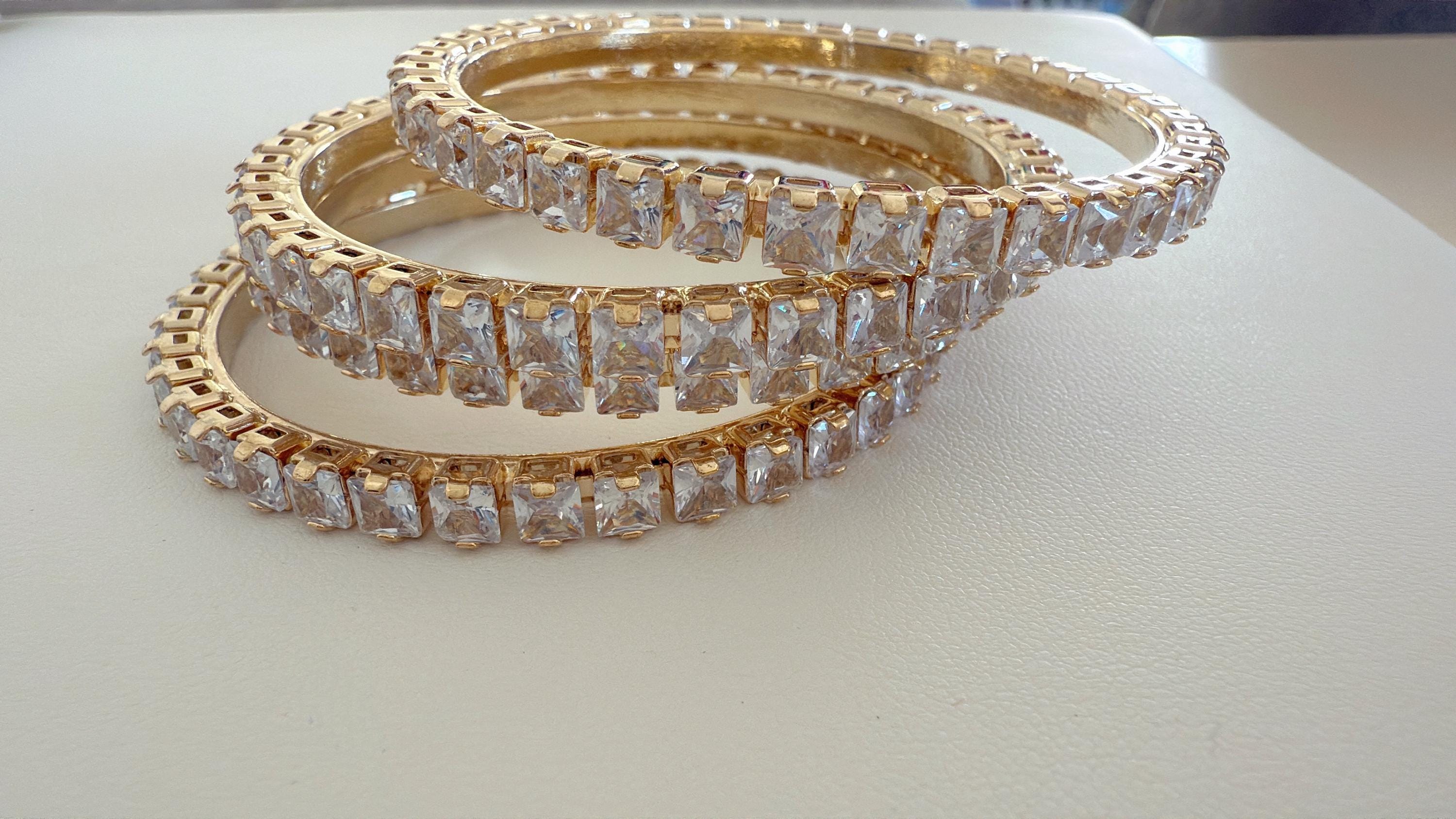 gold 4 PC Set /Silver diamond Cubic Zirconia Designer Bangles /Indian Jewelry / Indian Bangle/gold diamond Bracelets