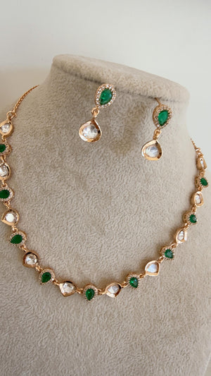 Green Emerald Petite size Kundan Jewelry Moissanite necklace /Necklace Moissanite chain /Indian Bridal Jewelry/Diamond Necklace Gift for Her