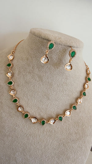 Green Emerald Petite size Kundan Jewelry Moissanite necklace /Necklace Moissanite chain /Indian Bridal Jewelry/Diamond Necklace Gift for Her