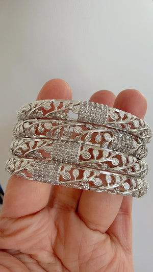 Silver diamond Bangles /Flower Design real silver bangle design/Indian Bangles/ Indian jewelry/Cut Work Filigree Bangles/Gift For her