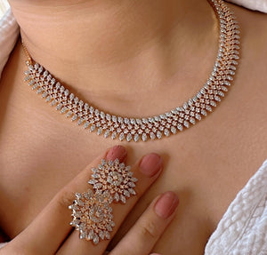Rose gold Necklace diamond choker /Indian jewelry/ CZ Choker/Bridal choker/ Indian Necklace/2 Tone diamond choker/Gifts for Her