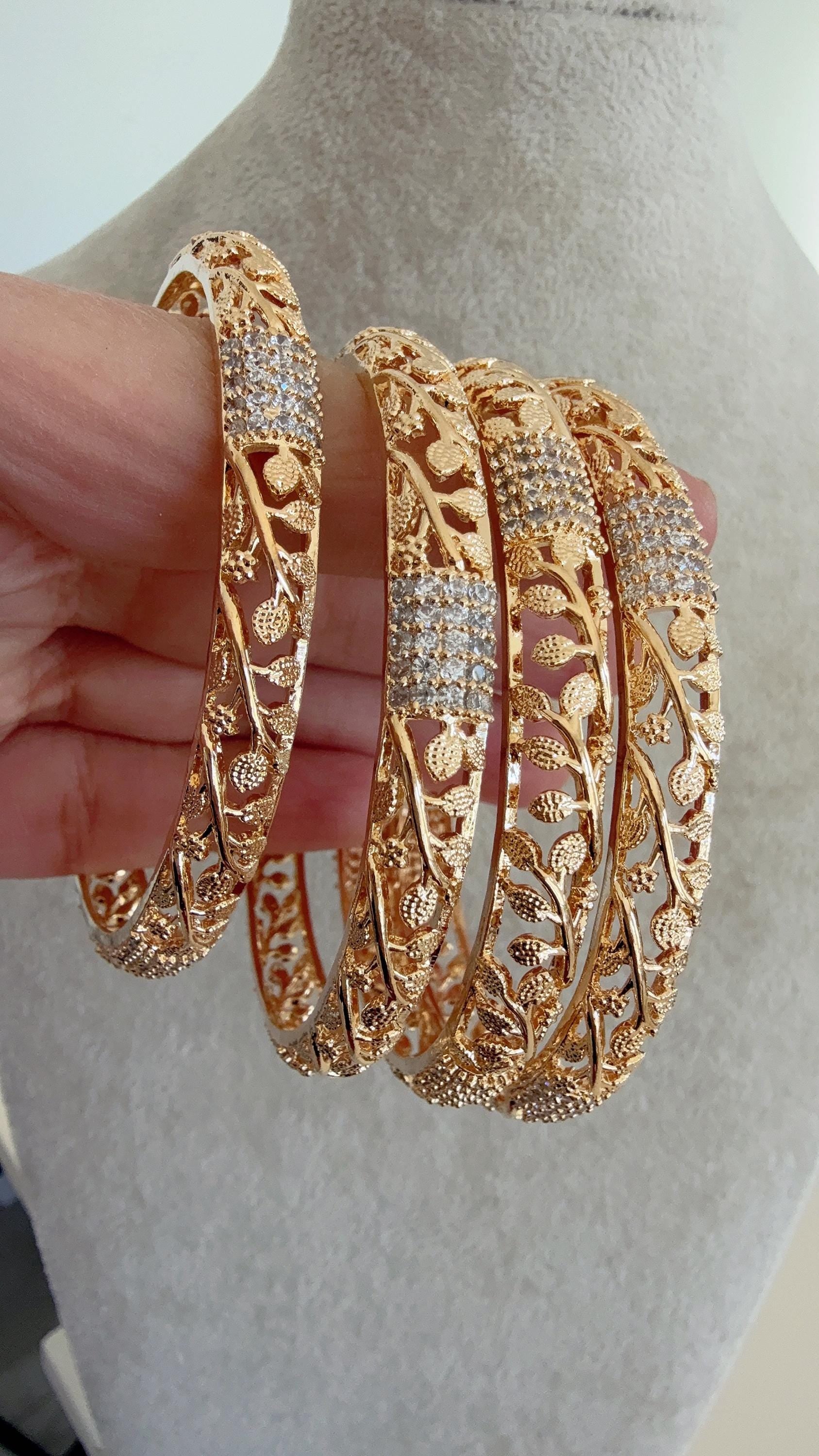 Gold diamond Bangles /Flower Design real gold look like bangle design/Indian Bangles/ Indian jewelry/wedding jewelry/Gold r Kundan bangles/