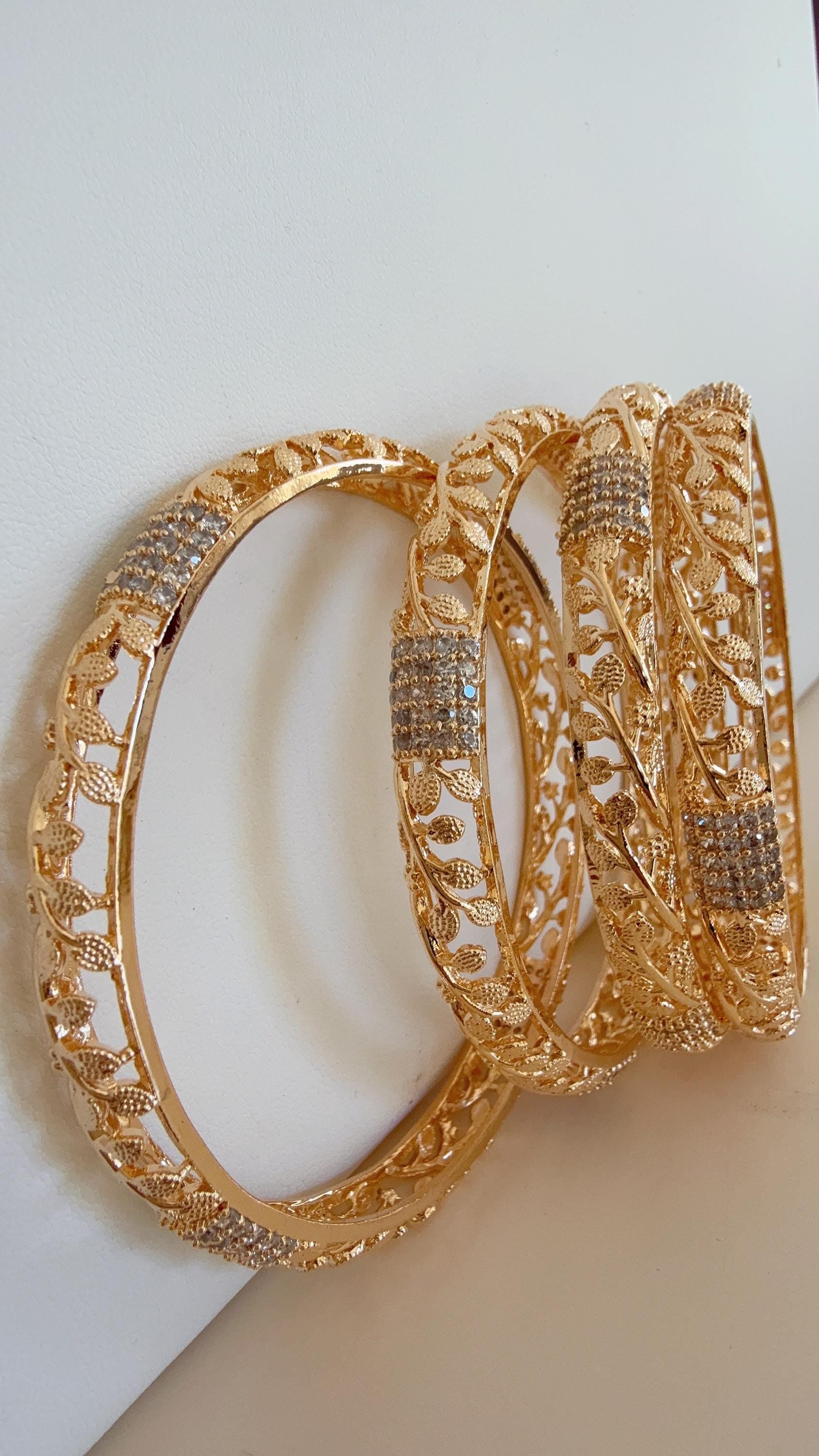 Gold diamond Bangles /Flower Design real gold look like bangle design/Indian Bangles/ Indian jewelry/wedding jewelry/Gold r Kundan bangles/