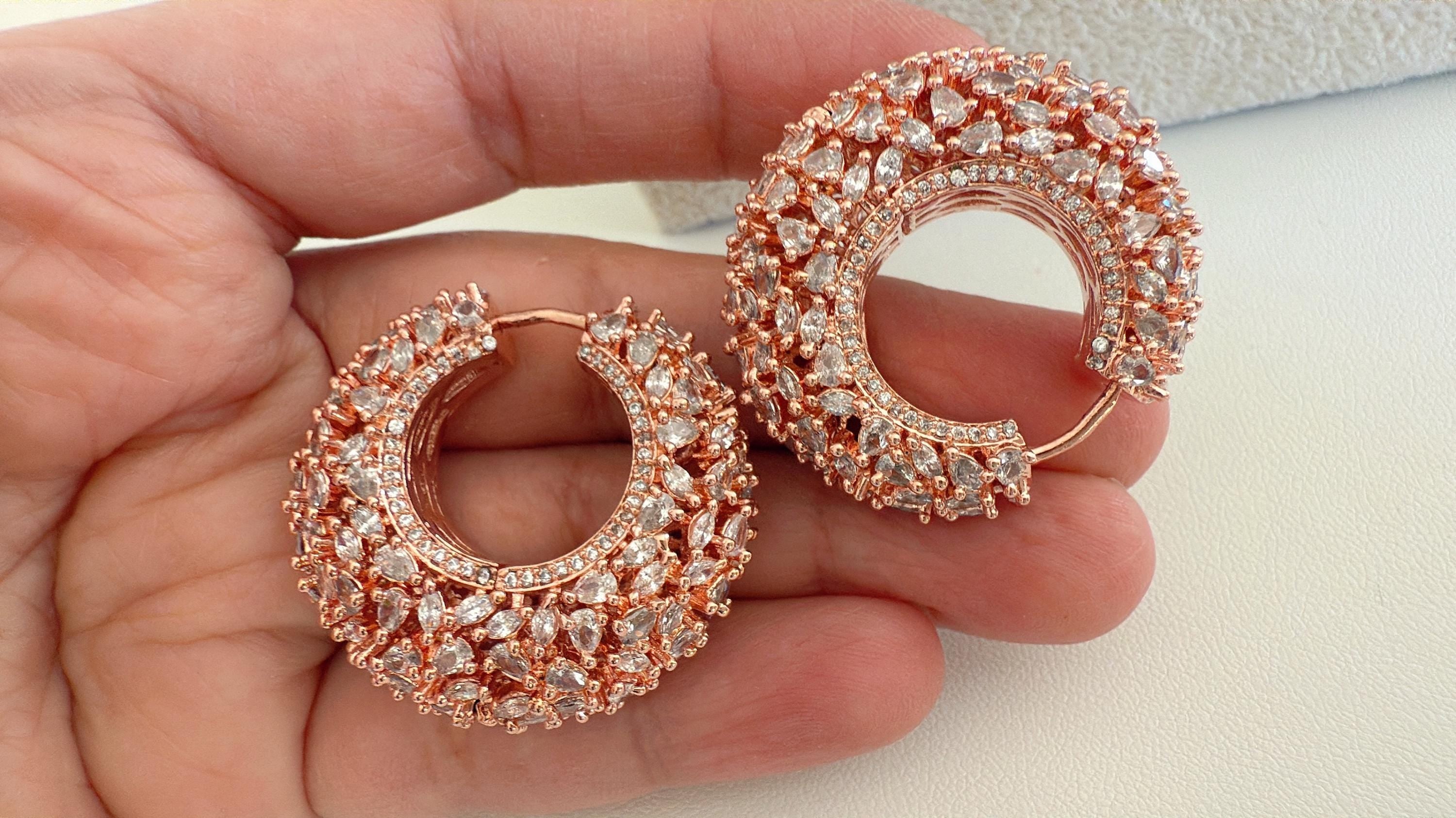 Rose Gold Diamond Big Huggie Hoop Earrings/Diamond hoops/ Diamond earrings/Indian jewelry/Diamond Hoop Earrings/Diamond huggie earrings