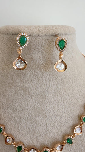 Green Emerald Petite size Kundan Jewelry Moissanite necklace /Necklace Moissanite chain /Indian Bridal Jewelry/Diamond Necklace Gift for Her