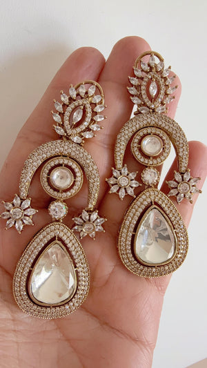 Sabyasachi-Inspired Moissanite kundan Earrings/Elegant Statement Jewelry/Gold Finish Moissanite Polki Earrings/Bridal Diamond earrings