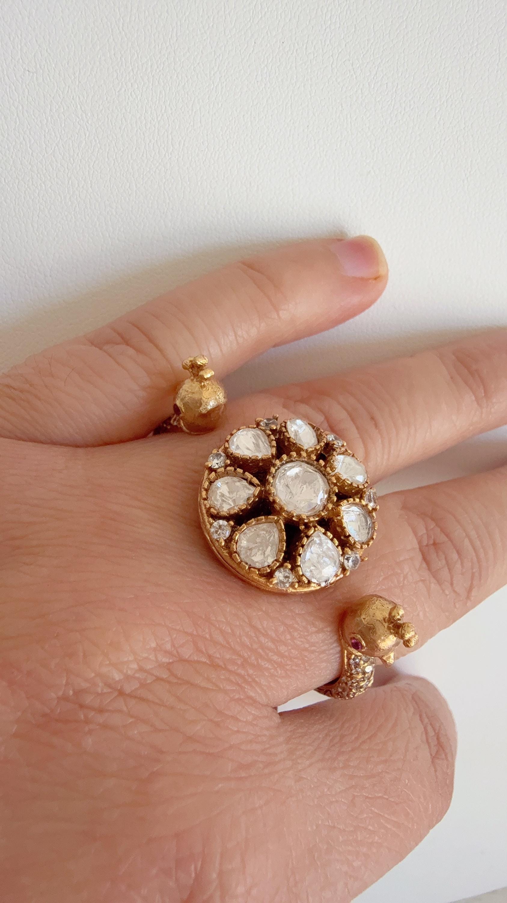 Bridal Kundan Moissanite diamond Ring/Adjustable Ring/Double Finger Kundan Statement Ring /Indian Wedding jewelry/Two Finger Kundan ring