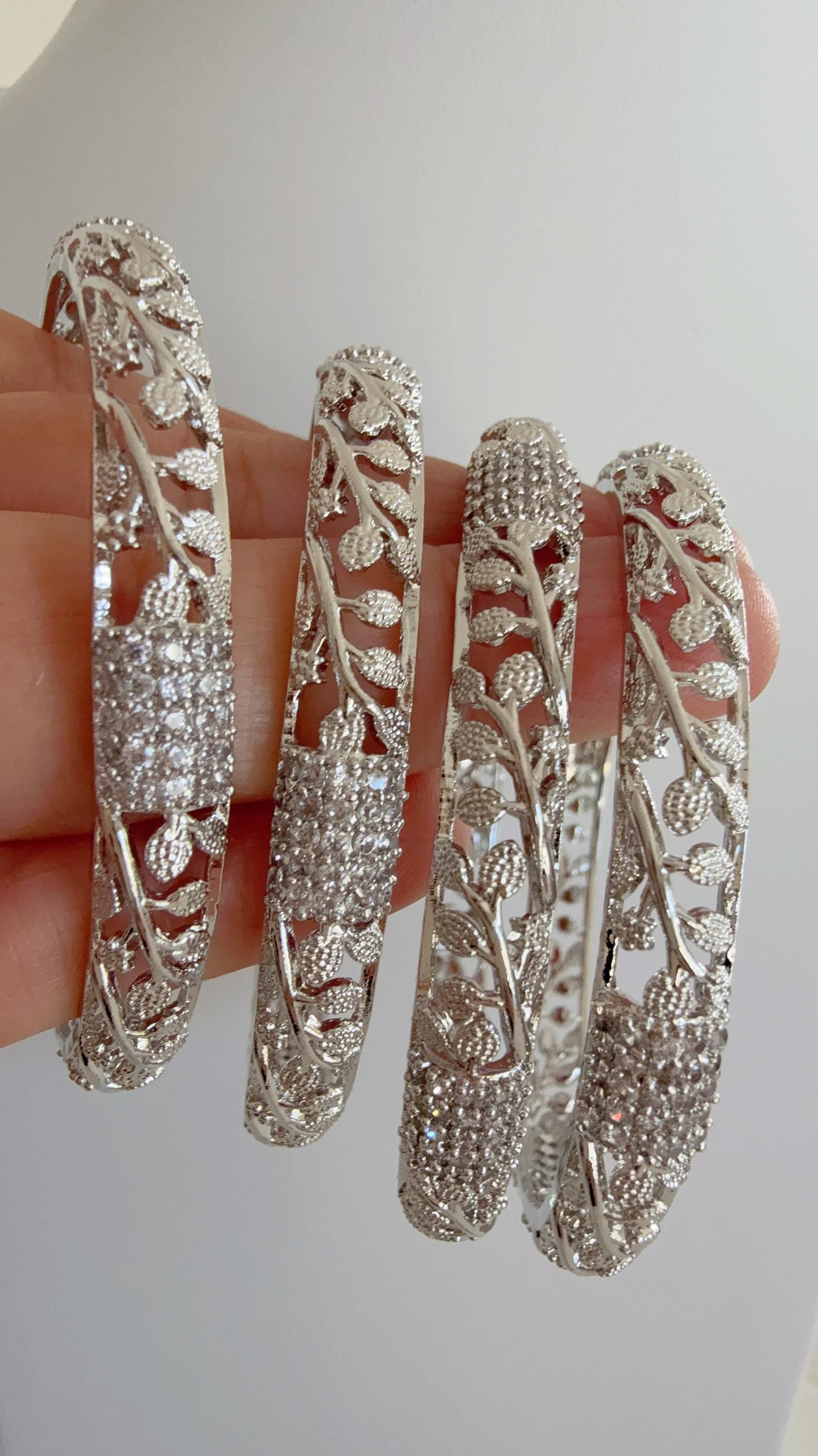 Silver diamond Bangles /Flower Design real silver bangle design/Indian Bangles/ Indian jewelry/Cut Work Filigree Bangles/Gift For her