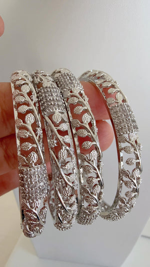 Silver diamond Bangles /Flower Design real silver bangle design/Indian Bangles/ Indian jewelry/Cut Work Filigree Bangles/Gift For her
