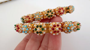 Multi pearls Rajwadi Kada / Gold Pearl Kada/ Emerald Rajwadi Kada /Indian Wedding jewelry/ Kundan bridal bangles/Rajwadi Jadau Kada