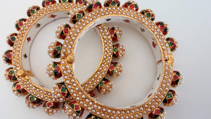 Multi pearls Rajwadi Kada / Gold Pearl Kada/ Emerald Rajwadi Kada /Indian Wedding jewelry/ Kundan bridal bangles/Rajwadi Jadau Kada