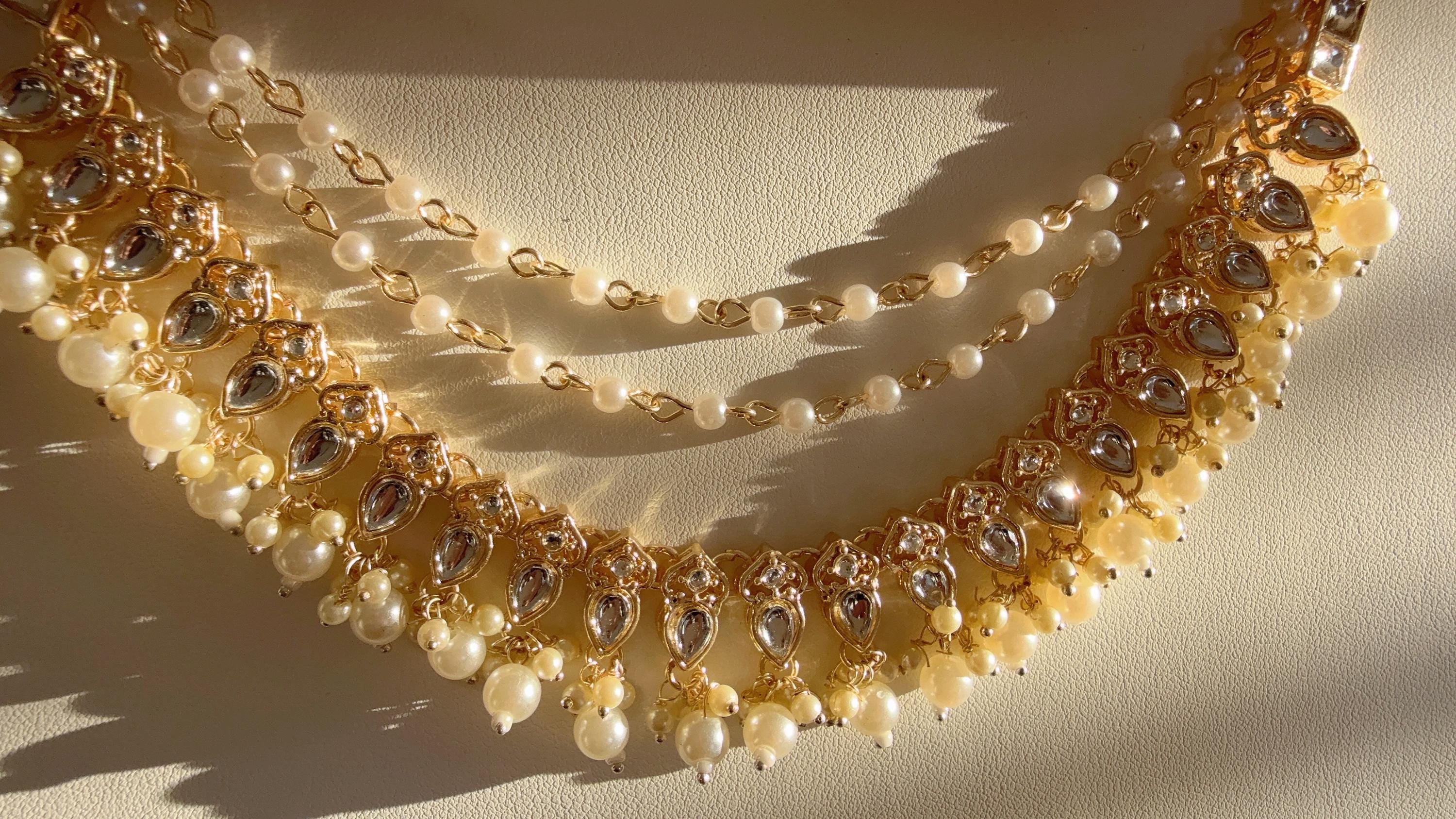 Gold kundan pearl Ear Chain/Sahare/Earring support chain/Kaan sahara//Pakistani Jewelry/Bahubali Earrings/Indian Jewelry