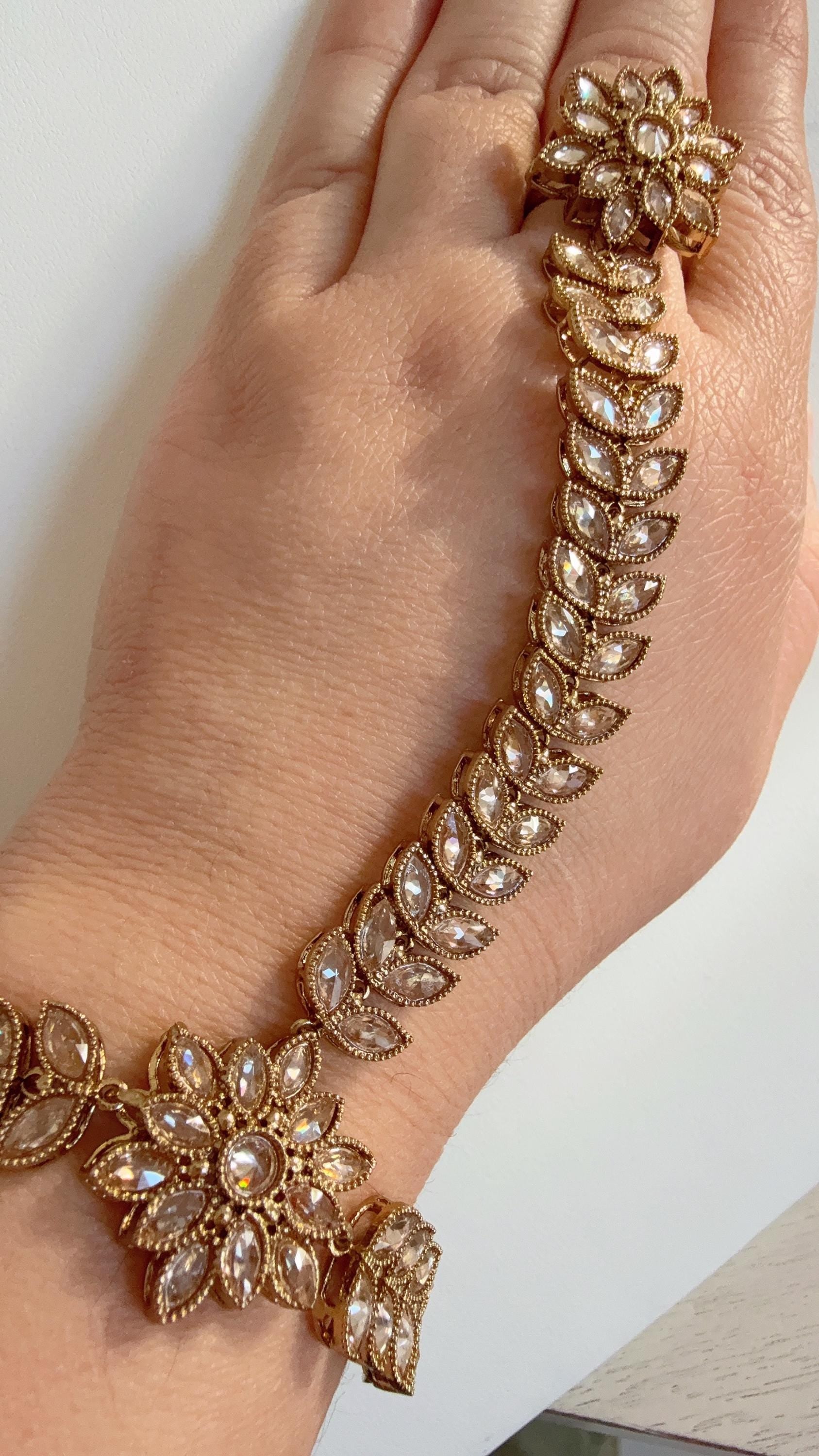 Antique dull color Polki Pearl Kundan Hath Paan single /hand harness/Indian Jewelry/Hand Jewelry/Haath phool/Hathh Panja