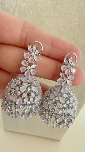 Baby Pink Silver Luminous diamond jhumka Earrings next to real / Indian Jewelry Indian Earrings/ silver Diamond baby pink Earrings