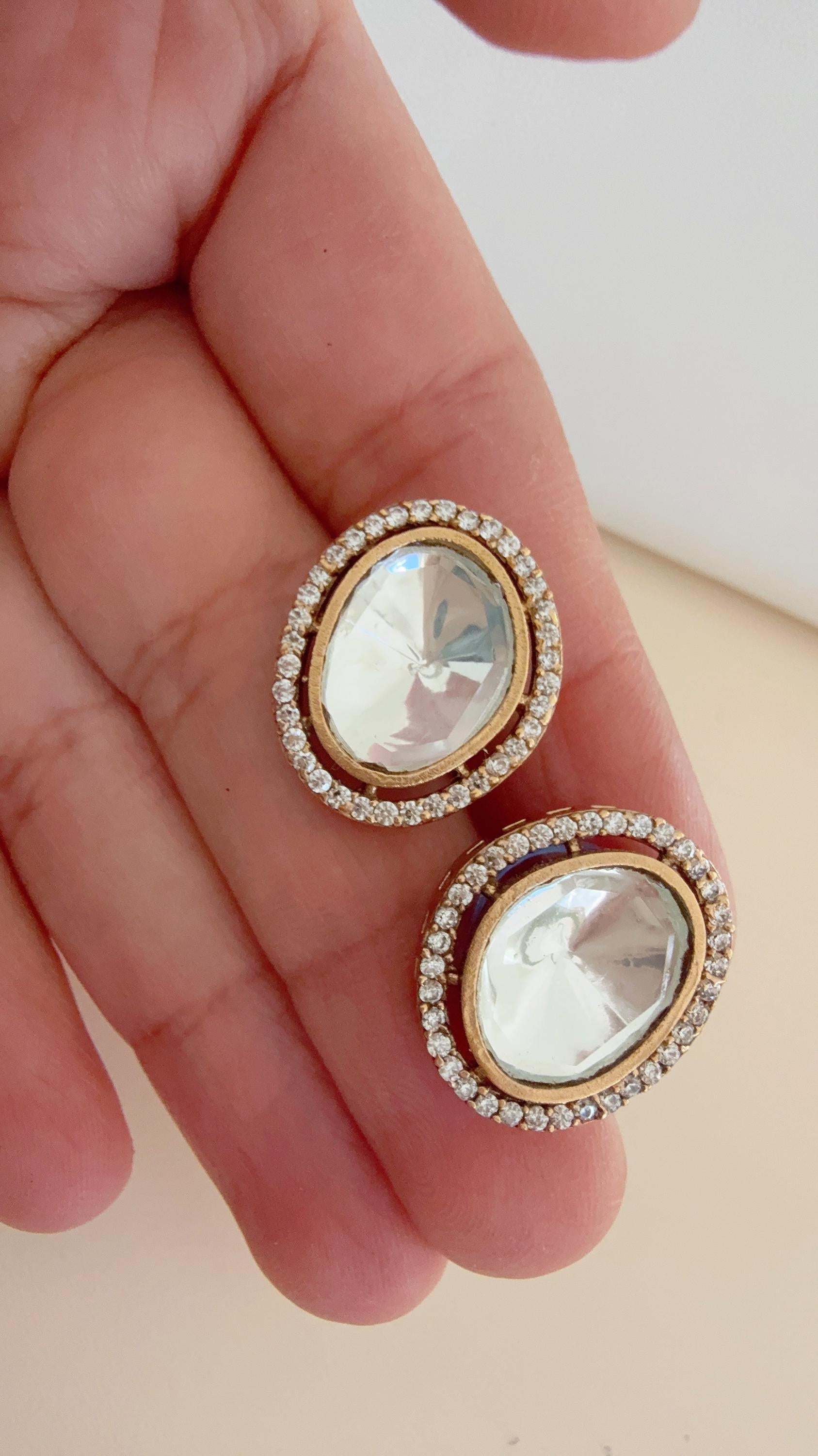 Sabyasachi Inspired Pendant Set with Jaguar on Natural Stone/Kundan Moissanite Necklace studs set / Indian Jewelry/Moissanite Pendant Set
