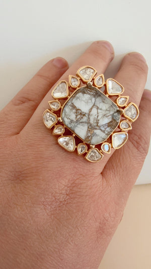 Bridal Kundan Moissanite diamond Ring/ Adjustable Finger Kundan green Statement Ring /Indian Wedding jewelry/Moissanite Kundan ring