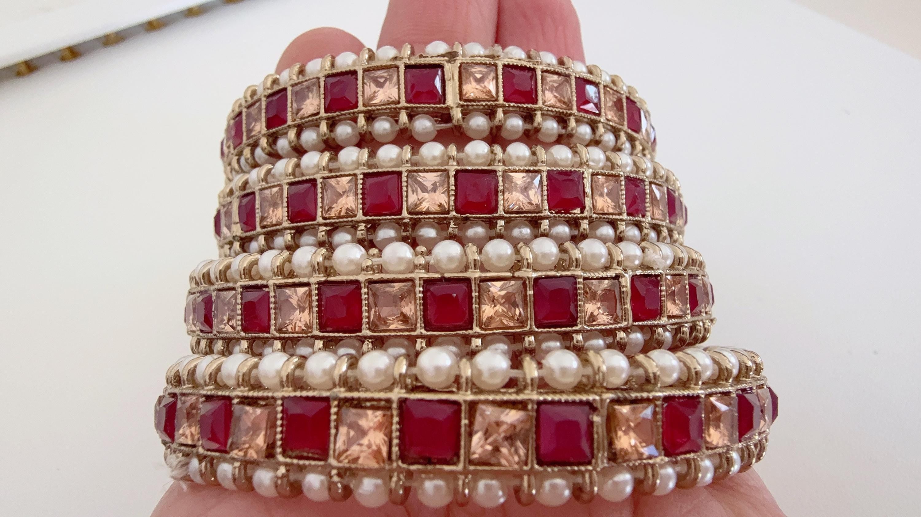 Ruby Kundan Bangles/Polki Kundan Pearl Bangles Set(4 Pc) /Indian Jewelry/ Kundan Bangles/Ruby kundan bangles/Indian Bangles