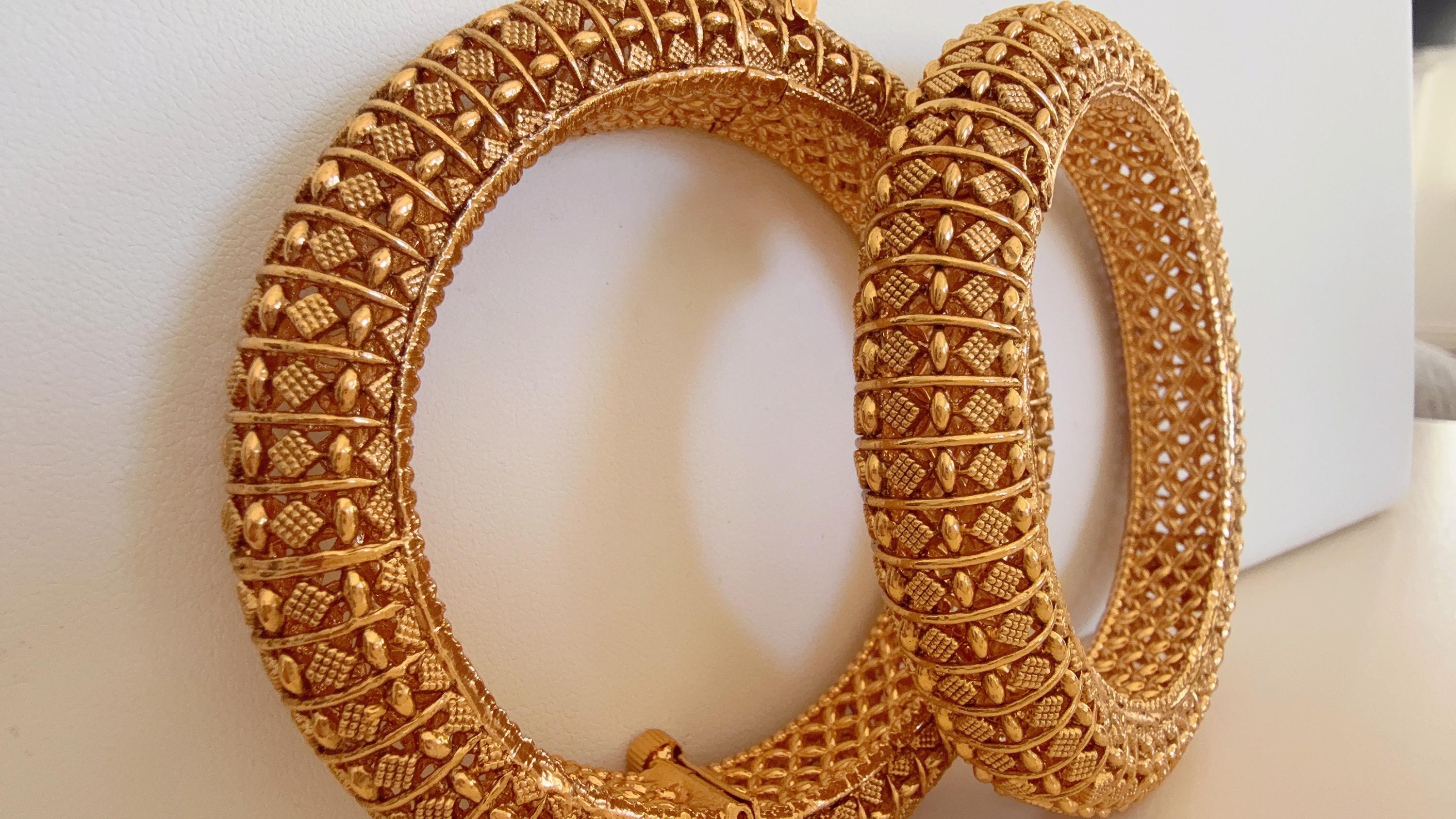 Traditional Gold Plated Bangles Set Of 2/Indian Bangles/Antique gold Kada/Kundan bridal bangles set/kada bangle set/Indian bangles Bracelets