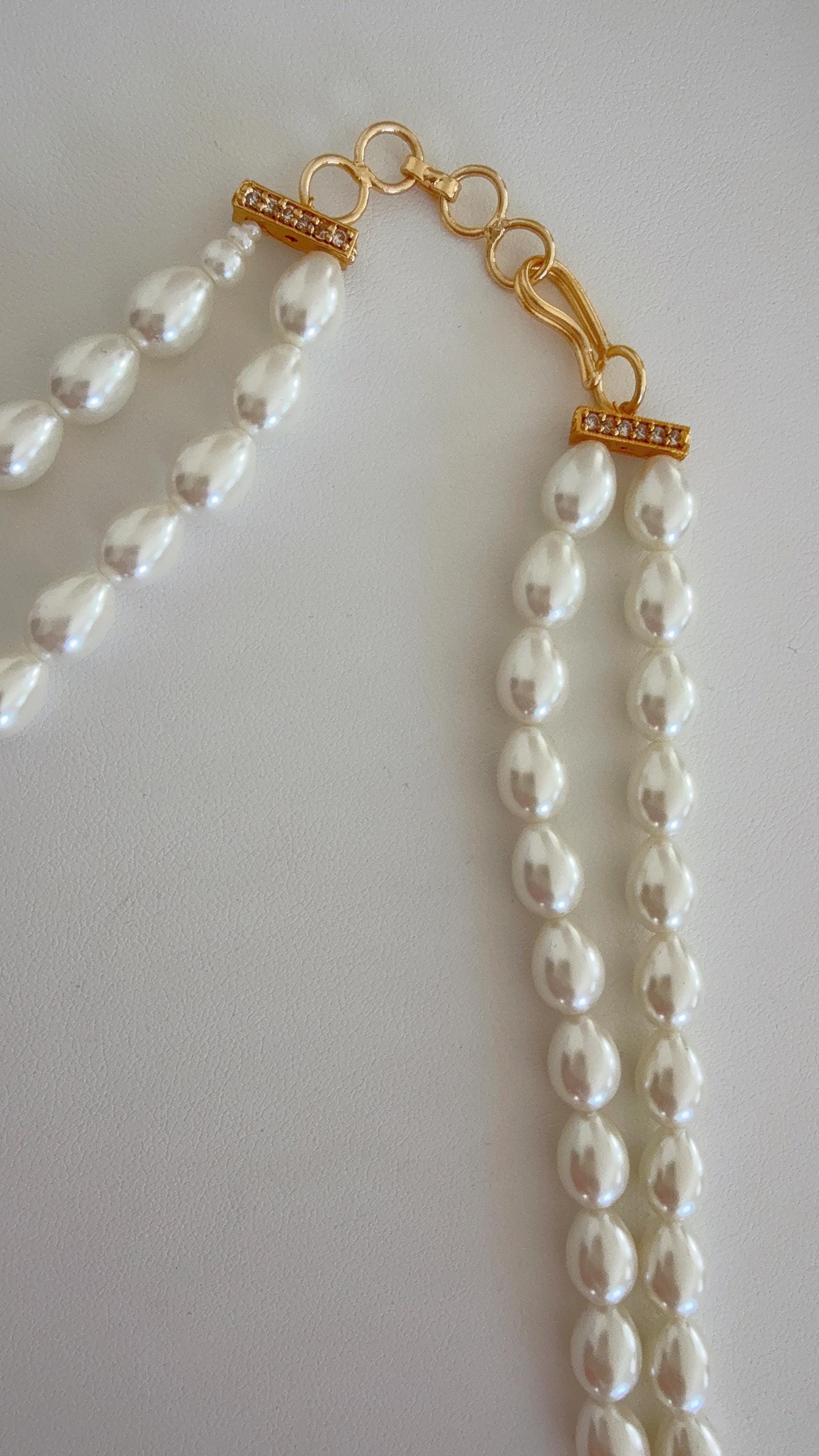Gold Finish Emerald Stone & Pearl Long Necklace Set/Moissanite Kundan Mala green Necklace Set/Sabyasachi Inspired Moissanite necklace set
