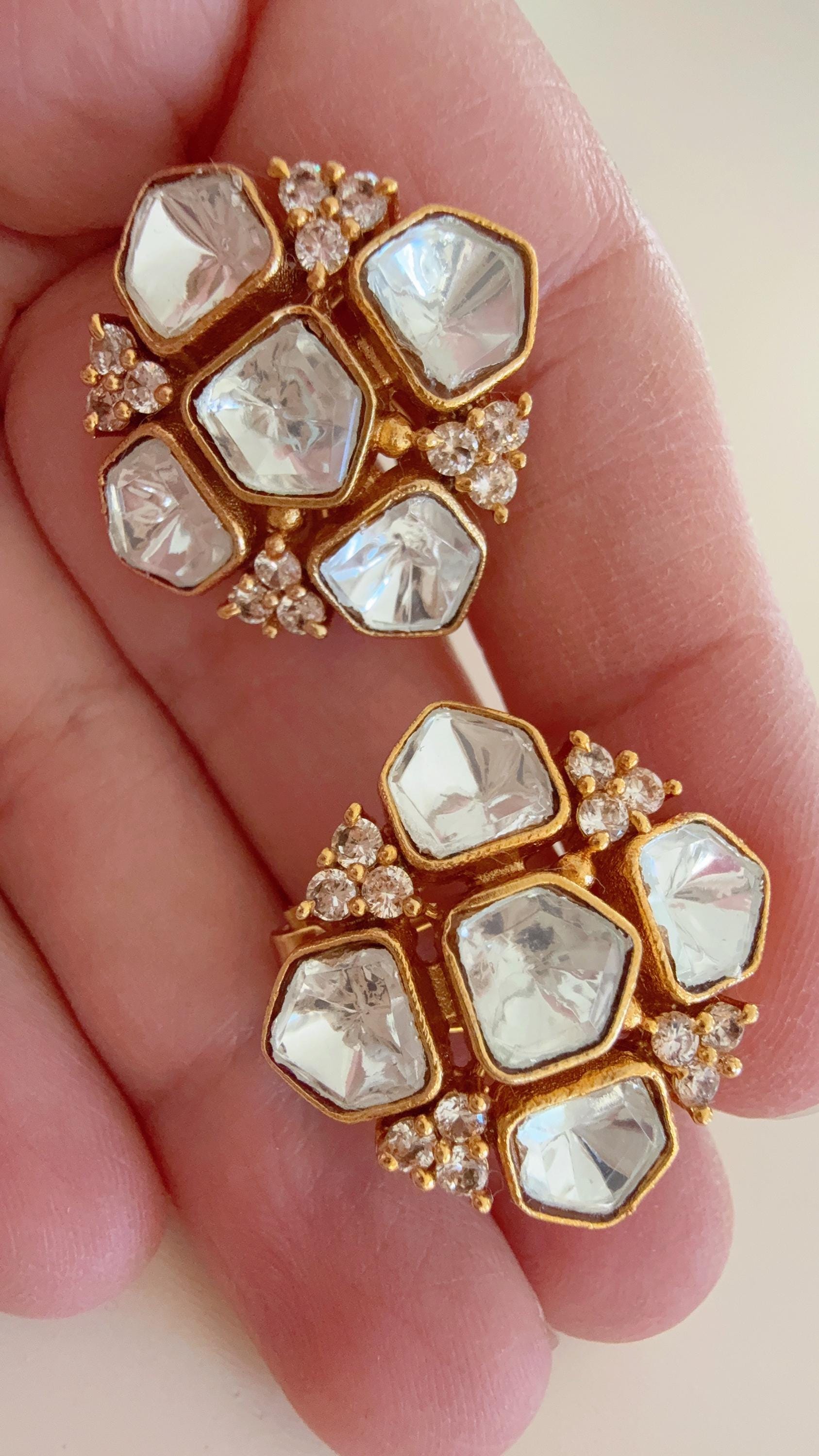 Moissanite Polki Embellished Kundan Studs /Indian Jewelry /Moissanite Kundan Stud Earrings/Kundan Stud Earrings/Cz Studs/Diamond Studs