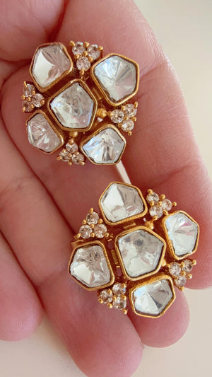 Moissanite Polki Embellished Kundan Studs /Indian Jewelry /Moissanite Kundan Stud Earrings/Kundan Stud Earrings/Cz Studs/Diamond Studs